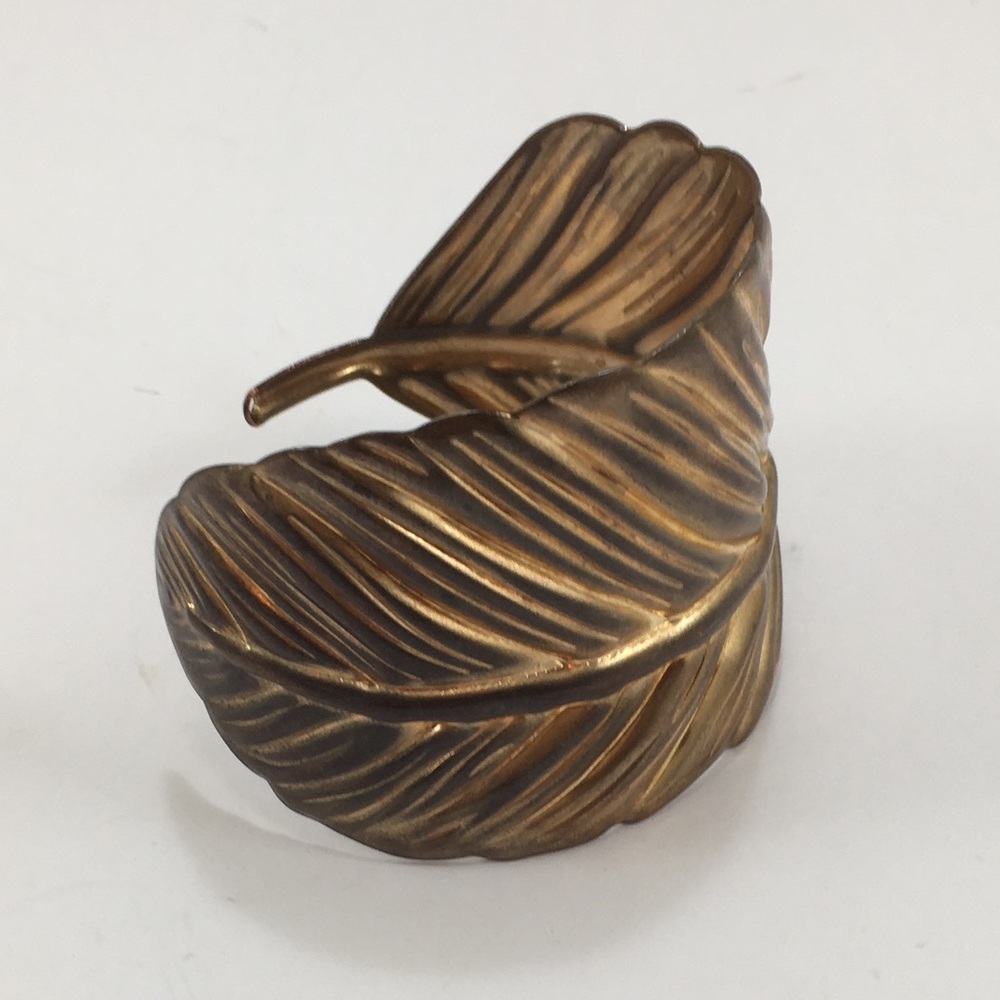 Vintage Metal Feather Statement Bracelet